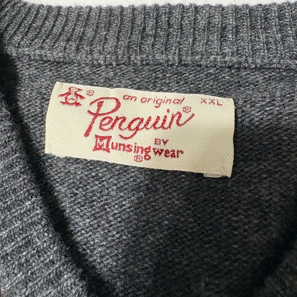 Original Penguin Charcoal Turquoise V Neck Lambswool Sweater, Geometric, Office. - Picture 6 of 11